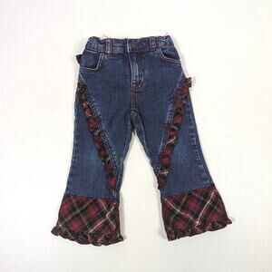 The Children's Place Jeans Girls Size 24m Red Tartan Plaid Boho Patchwork Flare